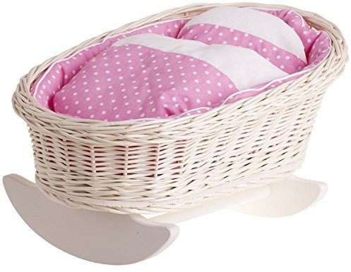 e-wicker24 Handgeflochtene Weidenwiege für Puppen – reizendes und langlebiges Puppenbettchen Puppenwiege ideal für fantasievolles Spielen Kinderzimmerdekoration Schaukelbett aus Korbgeflecht