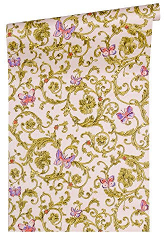 A.S. Création VERSACE WALLPAPER Vliestapete Butterfly Barocco Luxustapete mit Ornamenten barock 10,05 m x 0,70 m grün metallic rosa Made in Germany 343254 34325-4