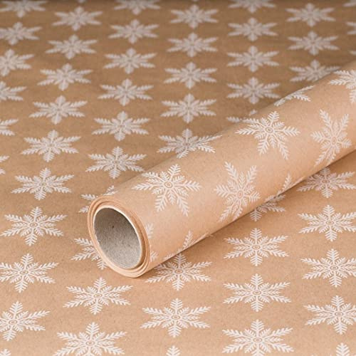 Geschenkpapier, Schneeflocke Weiß, Weihnachtspapier, Kraftpapier, 0,70 x 10 m