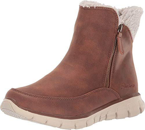 SKEAJ|#Skechers 44779 , Chestnut Micro Leather/Natural Faux Sherpa Csnt), 4 (37 EU) EU