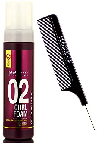 Salerm Cosmetics 02 Curl Foam, Medium Hold Hair Mousse, Kera-3 System (w/Sleek Comb) Curling Whip Volume Volumizing (6.8 oz / 200 ml)