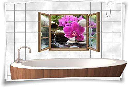 Medianlux Wand-Tattoo Wand-Bild Fenster Wellness SPA Orchidee Bambus Steine Wasser Deko Wohnzimmer Küche Aufkleber Folie Digitaldruck, 120x78cm, 15x20cm (BxH) wb22fb6-109203