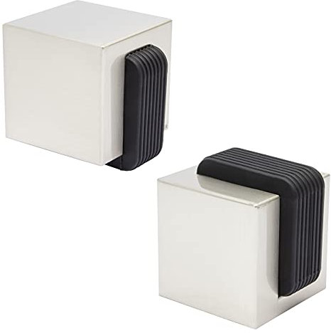 WAGNER Wandtürstopper SCREW - 40 x 40 x 45 mm, Zinkdruckguss in Edelstahl-Optik, Soft-Anschlag aus thermoplastischem Kautschuk, schwarz, zum Schrauben inklusive Montagematerial - 15516211