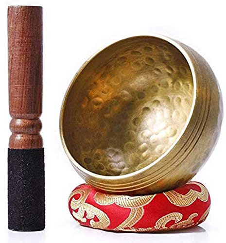 GGMWDSN Cuenco Tibetano, Cuenco Tibetano 7 Metales, con Mazo de Cuero de Madera y CojíN de Seda, Cuenco para Cantar para MeditacióN, AtencióN Plena, RelajacióN, Yoga, CuracióN
