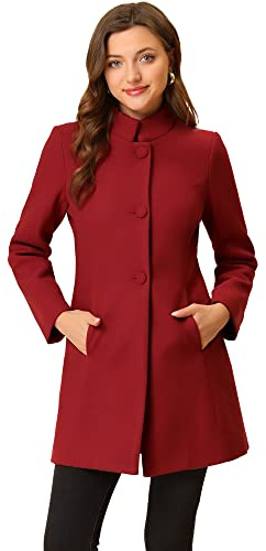 Allegra K Abrigo De Invierno Elegante Para Mujer Abrigo Largo De Un Solo Pecho Con Cuello Alto En La Mitad Del Muslo Rojo XS