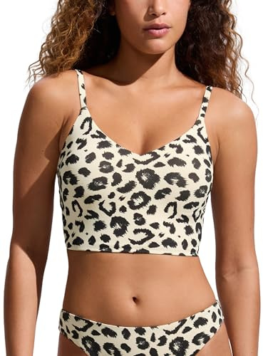 CRZ YOGA Damen Bikini Top Swimsuit Schnell Trocknend Padded Bikini Swim Oberteil Primulin Leopardenmuster 40