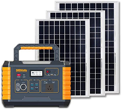 Centrale électrique Portable 500 W, générateurs extérieurs avec Panneau Solaire 120 W, générateur onduleur avec Prise CC AC pour Usage Domestique, Camping, Camping-Car, Voyage d'urgence