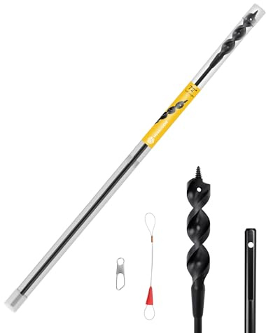 72 Flexible Installer Drill Bit for Pulling Wires in Walls, Ceilings, and Sidewalks, 3/4 Auger with Screw Point & Fish Eye, 1/4 3-Flat Shank for Wood & Conduits, with Wire Puller & Storage Tube