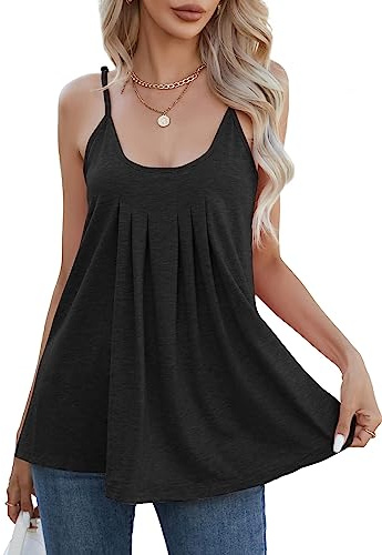 iChunhua Flowy Camisole Tops for Women UK Scoop Neck Pleated Summer Sleeveless Tops（Not Built in Bra
