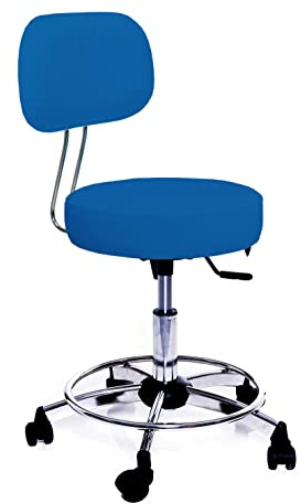 GALIZIA prjme Sgabello con Ruote e Schienale Girevole, Sgabello Lavoro con Schienale ed Altezza Regolabili, per Centri Estetici, Tatuatori, Imbottitura Alta 7cm, Prodotto Italiano (AZZURRO)