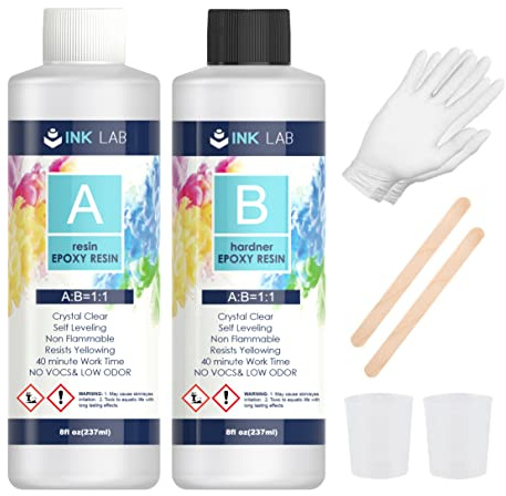 INK LAB epoxiharts set 474 ml epoxiharts med härdare 1: 1 förhållande glasklar gjutharts med träpinnar handskar epoxidarz för trä smyckestillverkning konst hantverk