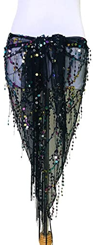 Vepoty Damen Pailletten Fransen Tanzrock Bauchtanz Hüfttuch Dreieck Hüfttuch Wickel Festival Party Kostüm