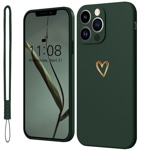 Mitetabo für iPhone 12 Pro Hülle Handyhülle iPhone 12 Pro Gold Liebesherz, Mädchen Case Weich Silikon Slim Stoßfest Kratzfeste Süßes Gold Love Schutzhülle für iPhone 12 Pro 6.1 Grün
