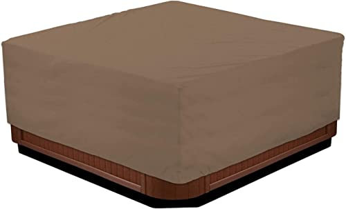 IBOWZ Couverture de Bain à Remous Carrée Couverture de Spa de Patio en Tissu Oxford 210D imperméable, Protection UV, Couverture de Spa carrée extérieure de Jardin, café, 244x244x90cm