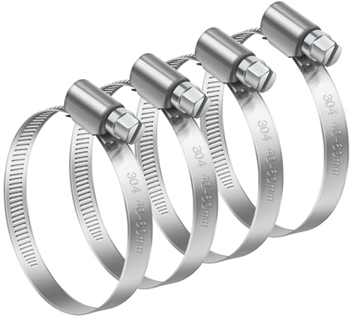 Bolatus 40-60mm Collier de Serrage Réglable, 4 Pcs Inox 304 Métallique | Pour la Plomberie, Piscine, l'Automobile et les Applications Mécaniques