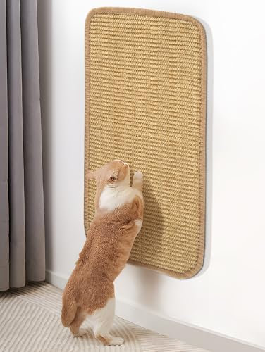 Kratzmatte Katze Sisal Teppich 50x25 cm, Klettverschluss+Doppelseitige Klebefixierung Design Kratzbrett, Kratzwand für Katzen Übernimmt EIN Gewickeltes Kantendesign, Schützt Sofa, Teppiche, Wand