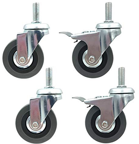 Möbelrollen, robuste Schaftrollen, Ersatzrollen für Möbel, 3 Zoll 75 mm, Trolley-Rollen, bewegliche Lenkräder, 30 mm hohe Gewindestange, 120 kg Traglast, 4 Stück