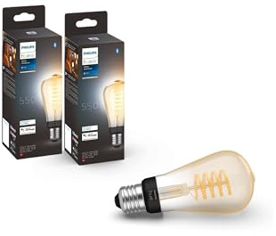 Philips Hue White Ambiance E27 Edison ST64 Filament 550lm, Dimmbar, Alle Weißschattierungen, Steuerbar via App, 2er Pack