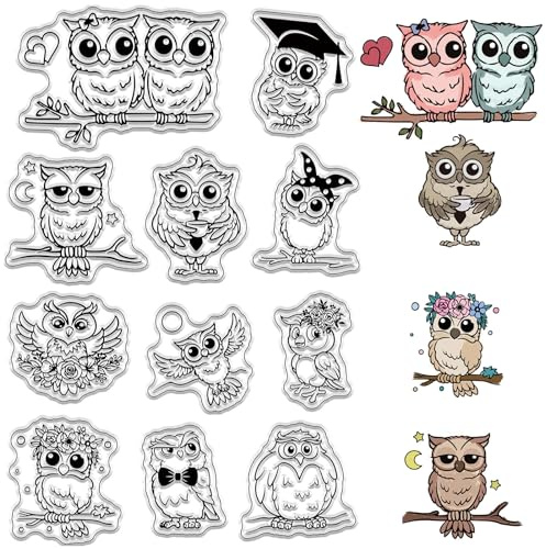 craspire Eulen-Klare Stempel, Cartoon-Tier-Blume, Wiederverwendbar, Retro, Transparent, Silikon-Stempelsiegel Für DIY, Scrapbooking, Zubehör, Journaling, Kartenherstellung, Album, Dekoration, Basteln