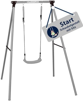 HUDORA Start Schaukelgestell inkl. Schaukelbrett - Wetterfeste Outdoor-Schaukel aus hochwertigem Stahl - Sichere Kinderschaukel für den Garten - Schaukel-Gestell für Kinder mit verstellbaren Seilen