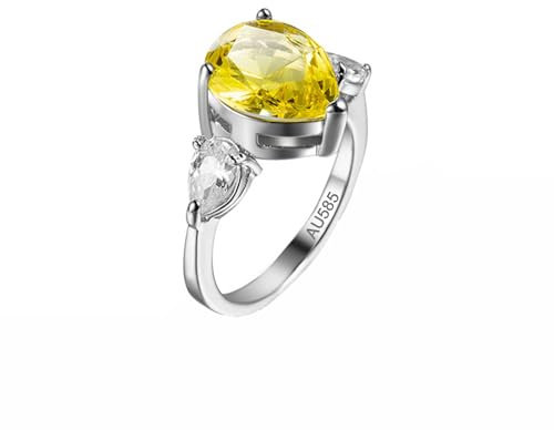 AMDXD Weiß Gold 585 Freundschaftsringe, Elegant Verlobungsring Gelb, 14K Moissanit Ring Echt Goldschmuck, Gr.53 (16.9)