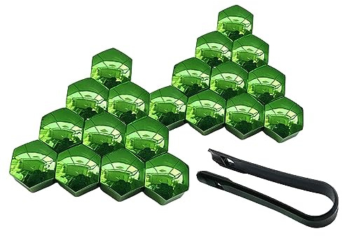 JicSuXi 20 Piezas de Cubierta Protectora para Tuercas de Rueda de Coche, Decoración Exterior Universal con Herramienta de Clip, Tapas de Pernos Antioxidantes, Verde 21mm