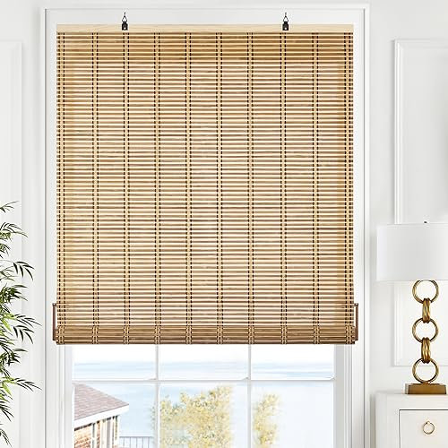 LazBlinds Kabellose Bambus-Sonnenblenden für Fenster, lichtfilternde, hängende Fensterrollos für Terrasse, Innen- und Außenbereich, Veranda, 58,9 cm B x 121,9 cm H, Natur