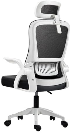 Silla de Oficina, para Gaming, Escritorio Ergonómica con Reposacabezas, Ajustable y con Soporte Lumbar | Respaldo de Malla Transpirable | Reposabrazos Abatibles de 90° | Giratoria 360° (Blanco)