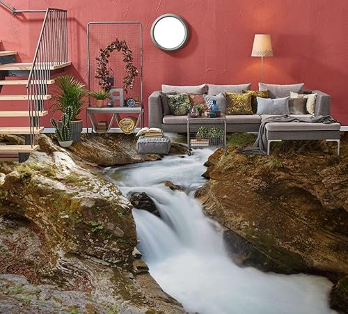 Benutzerdefinierte Selbstklebende Boden Wandtapete 3D-Flusssteine, 250 x 175 cm Bodenfliesen Aufkleber Wohnzimmer Studie Pvc Wasserdicht Tragen 3D Bodenbelag Tapete
