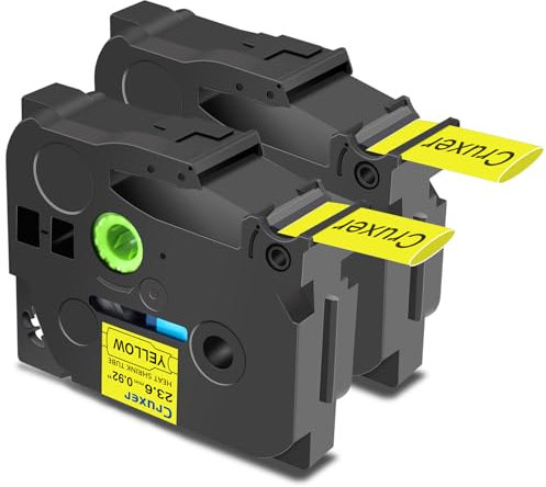 Cruxer 2er-Packung Kompatibel für Brother P-touch HSE-651 Schrumpfschlauch Schriftband，Schwarz auf Gelb Etikettenband 0,92'' 23.6mm x 1.5m Schriftband Ersatz für PT-D600 PT-9200DX PT-9700PC