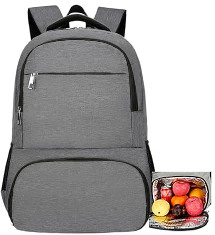 Mochila térmica aislada, mochila con lonchera, mochila con puerto de carga USB for hombres y mujeres, mochila de trabajo for computadora resistente al agua de 15,6 pulgadas for viajes(Dark gray)