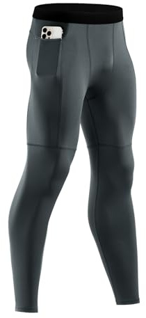 Niksa 1-pack eller 2-pack herrleggings, sport tights leggings baslager, 1 pack: Grå (fickor med dragkedja), S