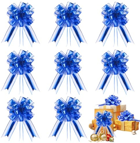 Kigift 8 fiocchi grandi da tirare, 19,8 x 39,6 cm, colore blu, per regali, fiocchi per matrimoni per auto, decorazioni per matrimoni per cesti, scatole per bouquet, floristica, compleanno, San