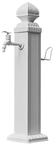 Wasserzapfsäule Garten Weiße Garten-Wassersäule Mit Wasserhahn Und Teleskop-Sprühpistole, Garten-Wassersäule Für Frostrisse Im Winter, Wasserhahn Zur Bodenmontage(H 28.3INCH)