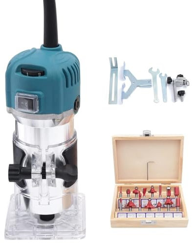 ANGDI Herramienta de fresado de Palma, Herramientas de Corte para carpintería con 6 velocidades Variables, fresadora de Corte de 30000 RPM con 15 Brocas para fresadora de Madera
