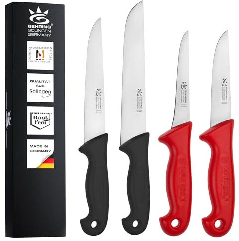 GEHRING Solingen Schlachtermesser Set 4-teilig I Ausbeinmesser 13cm I Stechmesser 13cm 17cm I Blockmesser 20cm I Metzgermesser I rostfreier Edelstahl I ergonomischer Kunststoffgriff I Made in Germany