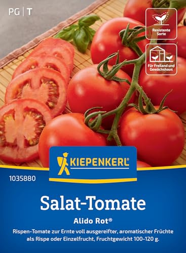 Kiepenkerl Salat-Tomatensamen Alido Rot® 1035880, Gemüsesaat | Rispentomate, Rispe oder Einzelfrucht, platzfest, für Freiland, Gewächshaus & Topf