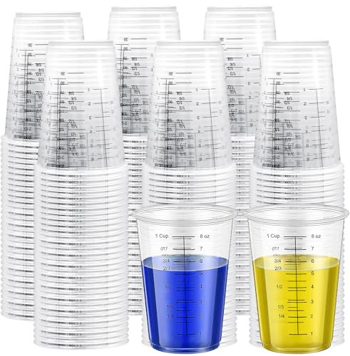 200Pcs Clear Plastic Measuring Cup, 240ml Disposable Measuring Cups Reusable Mixing Graduated Cups for Epoxy Resin Stain Glue Paint Mixing, 8oz