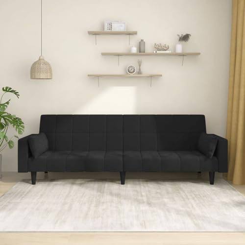 LAPOOH Schlafsofa 2-Sitzer mit 2 Kissen Schwarz Samt, Loungesofa, Sofas & Couches, Relaxsofa, Couch für Wohnzimmer - 375850