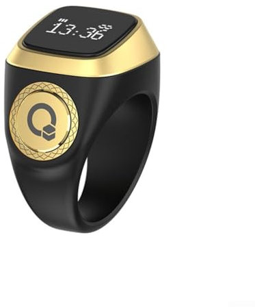 DAZZLEEX IQibla - Contatore intelligente per anelli, impermeabile, con 5 notifiche di preghiera e vibrazioni, 22 mm, colore: nero