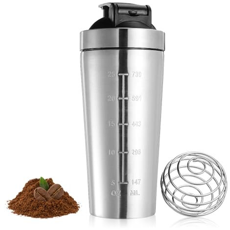 AVCXEC 750ml Protein Shaker Bottiglia, Bottiglia di frullato proteico, Bottiglia Shaker Palestra, Shaker di proteine metalliche con Mixball, Shaker di proteine in acciaio inossidabile, Bottiglia di