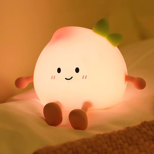 Pink Pfirsich Nachtlicht Kinder,Süße Silikon Nachttischlampe mit Dimmbar Touch LED,Wiederaufladbar mit 30-Minuten Timer,Weiches Stilllicht für Babyzimmer,Geschenk für Mädchen,Jungen,Kleinkinder