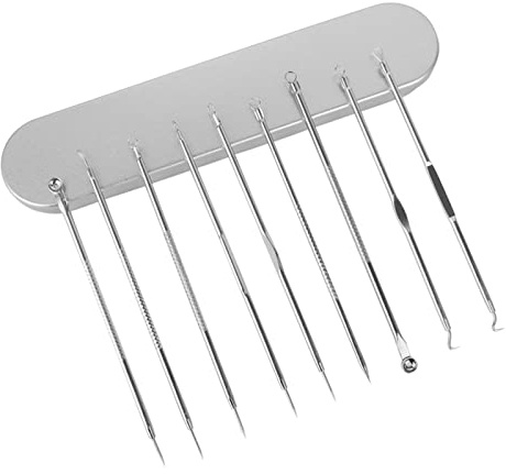 HZWMQDLF Akne Nadel 9 Teile/Satz Edelstahl Akne Nadeln Gesicht Hautpflege Blackhead Remover Spot Extractor Pickelentfernung Pore Reinig Schönheit Werkzeuge Akne-Nadel