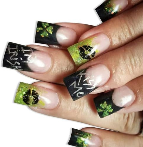 Lot de 24 faux ongles carrés à coller Motif trèfle 12 tailles