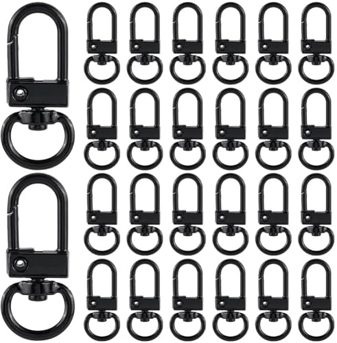 CRASPIRE 36 Cierre Giratorio Aleación Zinc Negro 360° Clip para Cordón Gancho A Presión Gatillo para Llavero Cierre Langosta Conector Llaveros Estilo Arco para Manualidades Costura Bolso Joyería