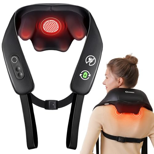 KNQZE® Cordless Neck Massager, 4D Shiatsu Neck and Shoulder Massager with Heat, 2025 Upgraded Graphene Heating, Lightweigh & Compact Massage Machine for Shoulder, Back, Gifts for Woman Parents Elderly