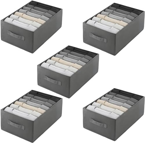5 x Organizer Armadio Salvaspazio – Cassettiera Pieghevole con 7 Scomparti, Contenitori per Armadio, Organizzatore per T-Shirts, Jeans, Pantaloni e Camicie – Pratico e Resistente, 25 x 36 x 20 cm (5)