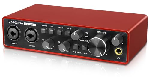 Jindaaudio USB Audio Interface for Computer Recording Music(Red), 2 Channel Guitar Audio Interface, 32Bit/192kHz Podcasting Streaming with 48V Phantom Power
