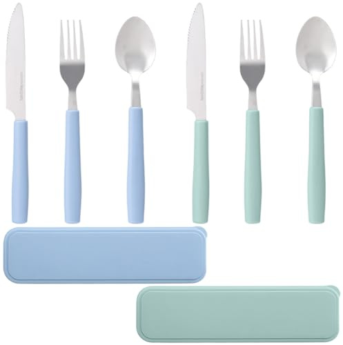Cubiertos De Viaje Con Estuche, 6 Piezas De Cubiertos De Viaje, Porta Cubiertos Para La Oficina, Cubiertos De Acero Inoxidable Para Acampada, Fiambrera Portátil