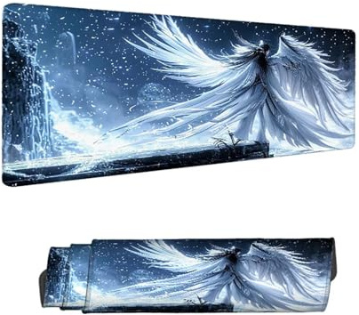 Mousepad Weiß Mauspad XXL 1500 x 800 mm Verlängertes Groß Schreibtischauflage mit Rutschfester Gummibasis, mit Nähten an den Rändern Anti-Rutsch Gaming Mauspad Flügel, Desk Deko Zubehör H-5798